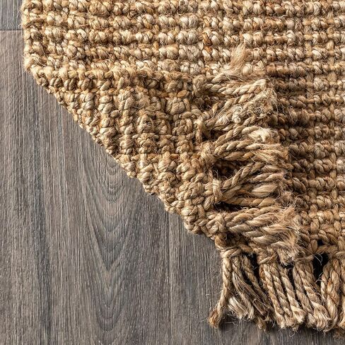 JONATHAN Y Handwoven Jute Fringe Natural 6x6 Square Indoor Area Rug, Pata, Bohemian, Rustic, Cottage, Easy-Cleaning for Living Room, Bedroom, Kitchen, Non-Shedding (NRF103A-6SQ) in Saudi Arabia