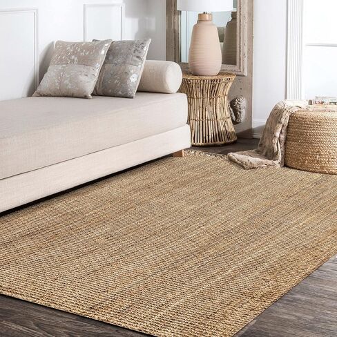 JONATHAN Y Handwoven Jute Fringe Natural 6x6 Square Indoor Area Rug, Pata, Bohemian, Rustic, Cottage, Easy-Cleaning for Living Room, Bedroom, Kitchen, Non-Shedding (NRF103A-6SQ) in Saudi Arabia