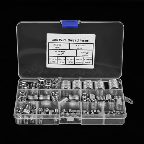 M5 M6 M8 M10 M14 M16 304 موضوع إدراج الفولاذ المقاوم للصدأ الخيوط إصلاح إدراج مجموعة متنوعة ملفوف سلك حلزوني المسمار مع علبة بلاستيكية in Saudi Arabia