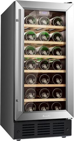 Under Counter Wine Cooler 15 Inch Wide, 33 Bottle Wine Fridge Refrigerator Built In/Freestanding, Under Cabinet Glass Door Stainless Steel Black Wine and Beverage Cellar For Home Bar With LED in Saudi Arabia