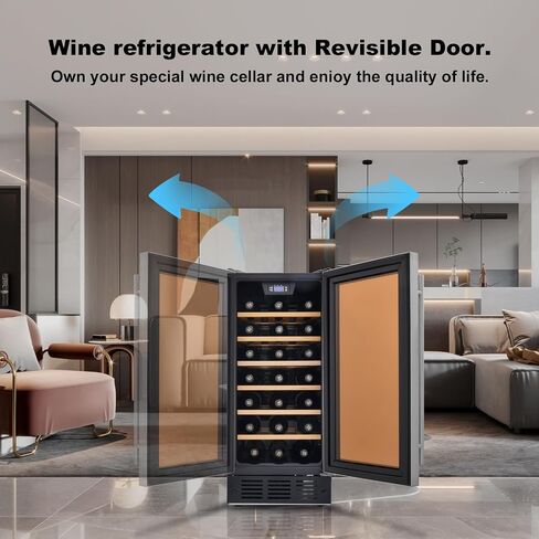 Under Counter Wine Cooler 15 Inch Wide, 33 Bottle Wine Fridge Refrigerator Built In/Freestanding, Under Cabinet Glass Door Stainless Steel Black Wine and Beverage Cellar For Home Bar With LED in Saudi Arabia