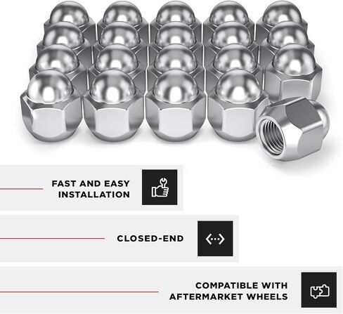 White Knight M12x1.25 Factory Style Lug Nuts for Select Subaru Ascent, BRZ, Crosstrek, Forester, Impreza, Legacy, Outback, WRX. Chrome Dome Top Acorn – WN07606-20AM (20 Pack) in Saudi Arabia