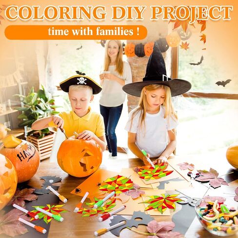 Trandraft 36 Pieces Thanksgiving Maple Leaves Window Clings Fall Suncatchers Crafts Kit DIY Maple Leaf Window Stickers with 8 Markers for Thanksgiving Autumn Party Hobby Gifts, 6 Inch in Diameter in Saudi Arabia