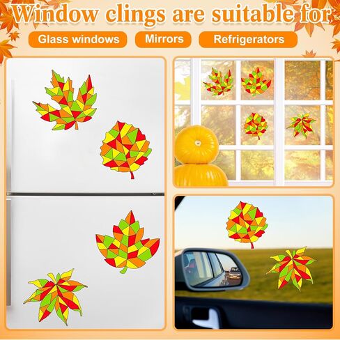 Trandraft 36 Pieces Thanksgiving Maple Leaves Window Clings Fall Suncatchers Crafts Kit DIY Maple Leaf Window Stickers with 8 Markers for Thanksgiving Autumn Party Hobby Gifts, 6 Inch in Diameter in Saudi Arabia