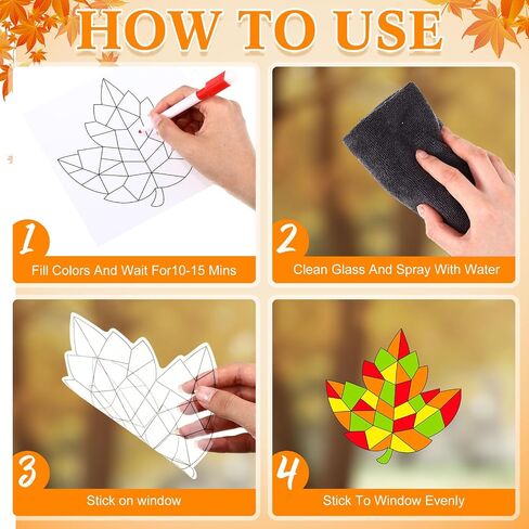 Trandraft 36 Pieces Thanksgiving Maple Leaves Window Clings Fall Suncatchers Crafts Kit DIY Maple Leaf Window Stickers with 8 Markers for Thanksgiving Autumn Party Hobby Gifts, 6 Inch in Diameter in Saudi Arabia