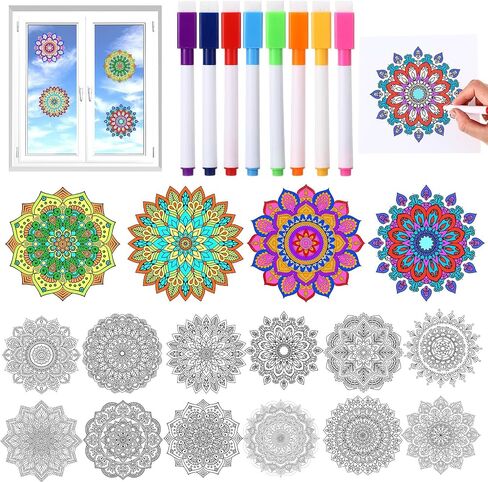Trandraft 36 Pieces Thanksgiving Maple Leaves Window Clings Fall Suncatchers Crafts Kit DIY Maple Leaf Window Stickers with 8 Markers for Thanksgiving Autumn Party Hobby Gifts, 6 Inch in Diameter in Saudi Arabia
