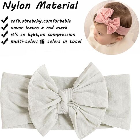 Mookiraer Baby Nylon Headbands whit Bow Headbands Set - Elastic Nylon Hairbands Turban Hair Accessories for Newborns Infants Toddlers and Kids (MZ118-1) in Saudi Arabia