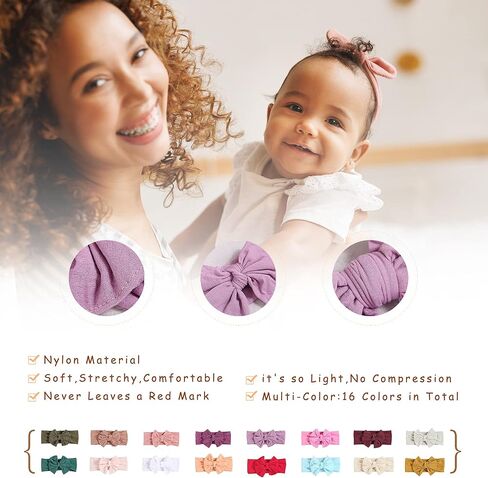 Mookiraer Baby Nylon Headbands whit Bow Headbands Set - Elastic Nylon Hairbands Turban Hair Accessories for Newborns Infants Toddlers and Kids (MZ118-1) in Saudi Arabia