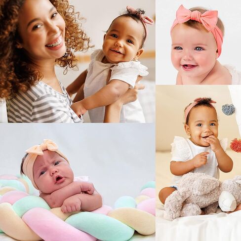 Mookiraer Baby Nylon Headbands whit Bow Headbands Set - Elastic Nylon Hairbands Turban Hair Accessories for Newborns Infants Toddlers and Kids (MZ118-1) in Saudi Arabia