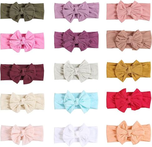 Mookiraer Baby Nylon Headbands whit Bow Headbands Set - Elastic Nylon Hairbands Turban Hair Accessories for Newborns Infants Toddlers and Kids (MZ118-1) in Saudi Arabia