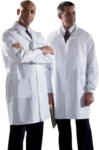 معطف مختبر بطول طاقم العمل للجنسين/الرجال من Medline، أبيض، مقاس 44 - ملابس طبية احترافية لمحترفي الرعاية الصحية in Saudi Arabia
