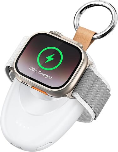 شاحن محمول لساعة Apple، بنك طاقة iWatch اللاسلكي بسلسلة مفاتيح 1400 مللي أمبير في الساعة، حزمة بطارية لسلسلة Apple Watch Series 9 8 7 6 5 4 3 2 1 SE Ultra 2 شواحن سيارات للسفر سريعة الشحن (فضي) in Kuwait