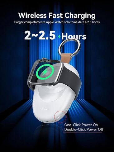 شاحن محمول لساعة Apple، بنك طاقة iWatch اللاسلكي بسلسلة مفاتيح 1400 مللي أمبير في الساعة، حزمة بطارية لسلسلة Apple Watch Series 9 8 7 6 5 4 3 2 1 SE Ultra 2 شواحن سيارات للسفر سريعة الشحن (فضي) in Kuwait