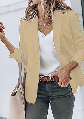 WIWIQS Women's Long Sleeve Open Front Blazer Lapel Work Office Casual Suit Solid Color Comfy Blazers in Kuwait