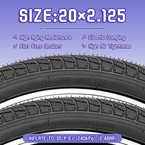 2-Pack 16/20 Kids Bike Tire, 16×1.95/20×2.125 inch BMX Bike Replacement Tire, Puncture-Resistant Bicycle Tire, 16"/20" Inner Tubes Schrader Valve, Compatible with Child, Tricycle, Cruiser Bike in Saudi Arabia