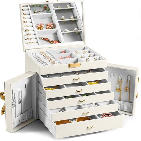 Yofidra Large Jewelry Box for Women, 6-Layer PU Leather Jewelry Organizer with Lock, Multi-functional Storage Case with Mirror for Valentine's Day Birthday Black in Saudi Arabia