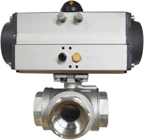 INTSUPERMAI 3-way 2inch Pneumatic Actuated Ball Valve Three-Way Single Acting Globe Threaded 304 Stainless Steel for Automatic Control System in Saudi Arabia