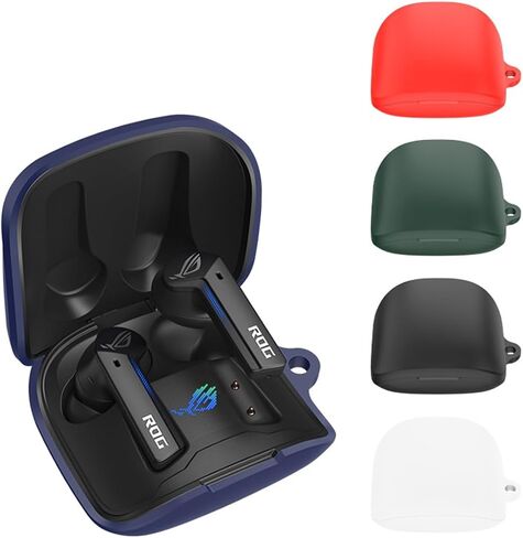 عبوتان من غطاء حماية من السيليكون الناعم DAYJOY متوافق مع سماعات أذن ASUS ROG Cetra True Wireless Gaming، وحافظة جلدية واقية مع حلقة تسلق (أسود + أزرق) in Kuwait