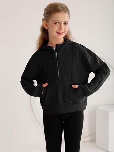 كنزات بغطاء للرأس للفتيات بلوفر بنصف سحاب قطع علوية قصيرة للفتيات سترة بأكمام طويلة وفتحة إبهام سترة مقصوصة in Kuwait