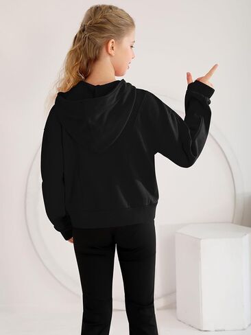 كنزات بغطاء للرأس للفتيات بلوفر بنصف سحاب قطع علوية قصيرة للفتيات سترة بأكمام طويلة وفتحة إبهام سترة مقصوصة in Kuwait