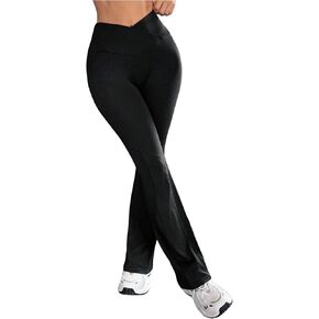 SweatyRocks Women's Yoga Pants Cross Waist Flared Leg Solid Color Casual Lounge Sweatpants