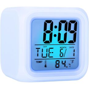 Kids Alarm Clock, Digital Alarm Clocks with Snooze, 7 Color Night Light, Alarm Clock for Kids, Wake Up Digital Clock for Room Decor (Square)