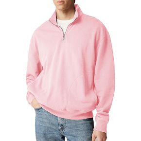 Men's Relaxed-fit Quarter Zip Up Pullover Long Sleeve Casual Polo Sweatshirt Mock Neck Sweatshirt with Pocket