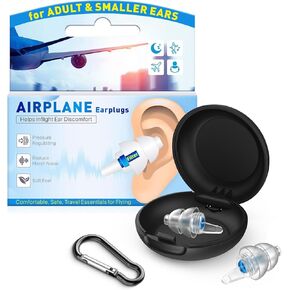 Ear Plugs for Airplane Pressure Relief & Preventing Ear Pain - Flying Travel Essentials - Comfortable Reusable Plane Earplugs for Adult/Kids 12+ with Small Ear Canals, 25dB Noise Reduction, BU