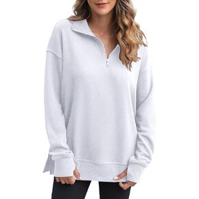 BEGOING Half Zip Pullover Women Oversized Sweatshirt Collar Drop Shoulder with Thumbholes Fall Long Sleeve Tops in Kuwait