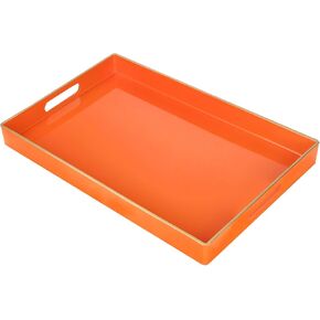 BEGINS Orange Serving Tray with Handles, Rectangular Decorative Tray, Modern Ottoman Tray for Coffee Table, Bathroom, Halloween Decor, 15.75" x 10.2" x 1.6"
