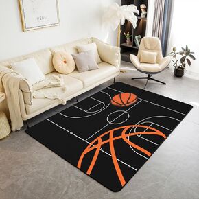 Basketball Area Rug 5x7 Kids Basketball Court Decorative Carpet for Boys Girls Teens Gaming Sports Rugs for Living Room Bedroom Non-Slip Sports Theme Black Indoor Floor Mat Room Decor Accent Rug