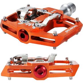 Bike Pedals Dual Function, Flat Bicycle Pedals Clipless & MTB SPD Pedals w Cleat, CNC Aluminum Mountain Bike Pedals w 9/16" Cr-Mo Spindle 2 Bearings 10 Pins for Indoor Cycling Urban Riding