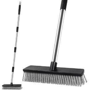 63" Stainless Steel Deck Scrub Brush with Long Handle,Floor Scrubber Brushes,Outdoor Broom Brush for Bathroom, Bathtub, Tub, Tile Floors, Garage and Patio,Swimming Pool (10.6" Bristle brush head)