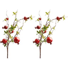 BEIJIALY 2PCS Artificial Pomegranate Branches, 37.4Inch Fake Pomegranate Tree Branch Artificial Fruit Berries Stem Floral Picks Fake Greenery Plants Picks for Home Office Decor