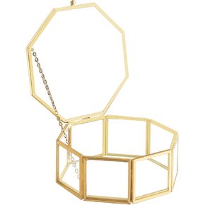 Glass Vintage Jewelry Box, Octagon Gold Jewelry Display Organizer Box Vanity Lidded Box Home Decor Accent Decorative Box for Storage Trinket Rings Bracelet - Small Jewelry Box