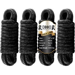 Dock Lines 1/2" x 20' Double Braided Nylon Boat Dock Lines Pre-Spliced with a 12" Loop, 4,939 LBS Break Strength Heavy-Duty Marine Rope for Boats, Boat Rope for Docking