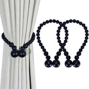 Magnetic Curtain Tiebacks, Curtain Tie Backs for Curtains 4 Pack, Wood Bead Curtain Tiebacks, Curtain Holders for Boho Bedroom Decor, Baby Nursery Decor, Farmhouse Decor
