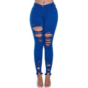 Vibrant Women’s Denim Skinny Jeans – Stretch High Waisted Raw Edges Heavy Distressed Ripped Casual Slim Fit Pants