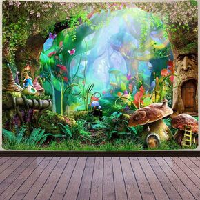 Aidatain Fairy Tale Forest Tapestry Wall Hanging Mushroom Trees Wall Flannel Large 80x60 Inches Tapestry Spring Scenery Tapestry for Teen Girls Bedroom Living Room Dorm Party Decor GTLMAT103