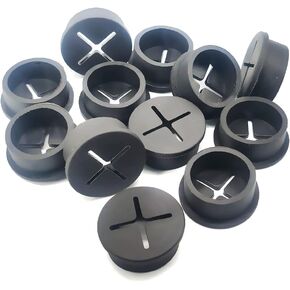 Desk Wire Hole Insert Desk Grommet Rubber Grommets 3/4 Inch Flexible Wire Grommets Silicone Cable Cord Grommet Wire Hole Cover for Desk, Table and Other Furnitures - 12 Pack(Black)
