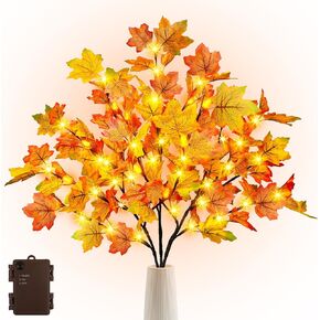 3Pcs Fall Lighted Maple Leaves Branches, 31.4" 60 LEDs Light Up Autumn Maple Leaves Stems with 15 Acorns Timer Lit Fall Branches for Vases Home Wedding Party Thanksgiving Decor in Kuwait