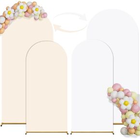 Arch Backdrop Cover Set of 2 Double Color Wedding Arch Cover Spandex Fitted Arch Covers,Round Top Chiara Arch Backdrop Cover for Baby Party Birthday Banquet Shower (6ft/7.2ft White+Cream)
