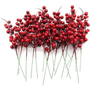 AUEAR, 20 Pack Red Berries Stems for Christmas Tree Decorations Crafts Holiday and Home Decor