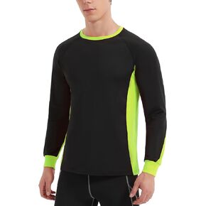 Men's 2-Tone Side Blocked Long Sleeve Crew Neck Slim Fit Active Stretch Shirt