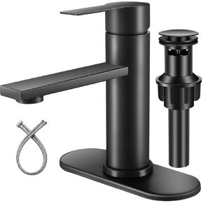 Black Bathroom Faucet Bathroom Sink Faucet Single Hole Single Handle Bathroom Faucet Vanity Faucet 1 Hole Faucet 304 Material Modern Commercial RV Faucet with Pop-up Drain for 1 or 3 Hole