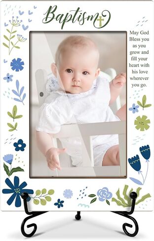 إطار صور خشبي من Baby Blessings Baptism هدايا مسيحية هدايا معمودية للطفل من العرابين، إطار صور خشبي مع حامل حديدي لسطح الطاولة أو شاشة سطح المكتب (صورة أفقية 4x6 بوصة) - 44 in Kuwait