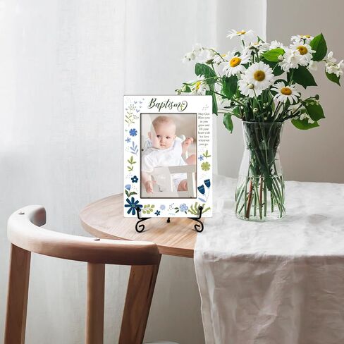 إطار صور خشبي من Baby Blessings Baptism هدايا مسيحية هدايا معمودية للطفل من العرابين، إطار صور خشبي مع حامل حديدي لسطح الطاولة أو شاشة سطح المكتب (صورة أفقية 4x6 بوصة) - 44 in Kuwait