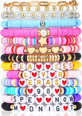 14PCS Bracelets for Women, Colorful Friendship Bracelets, Stackable Beaded Bracelets, Clay Bead Bracelets Heishi Surfer Bracelets Cute Bracelets for Concert Beach Vacaiton Gift in Saudi Arabia