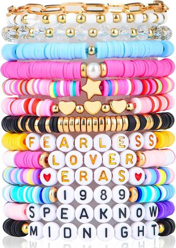 14PCS Bracelets for Women, Colorful Friendship Bracelets, Stackable Beaded Bracelets, Clay Bead Bracelets Heishi Surfer Bracelets Cute Bracelets for Concert Beach Vacaiton Gift in Saudi Arabia