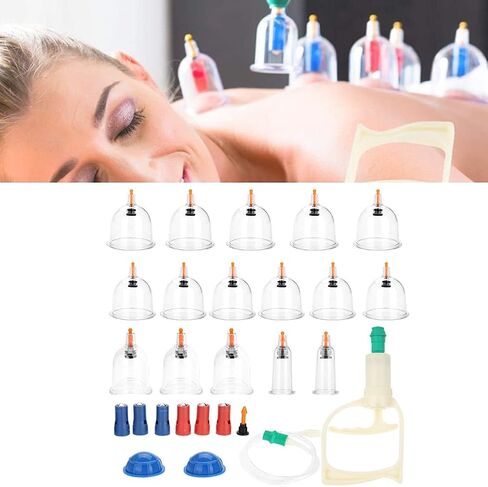 مجموعة معدات الحجامة الصينية الاحترافية 18 قطعة من أكواب شفط الفراغ مجموعة علاج شفط التدليك مجموعة الحجامة المغناطيسية الحيوية التقليدية مجموعات الحجامة in Kuwait